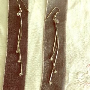 Faux Gem Dangle Earrings. Silver Tone.